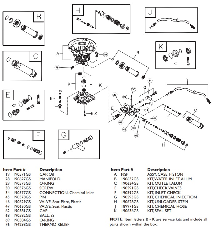 Briggs & Stratton 194216 pump replacement parts 